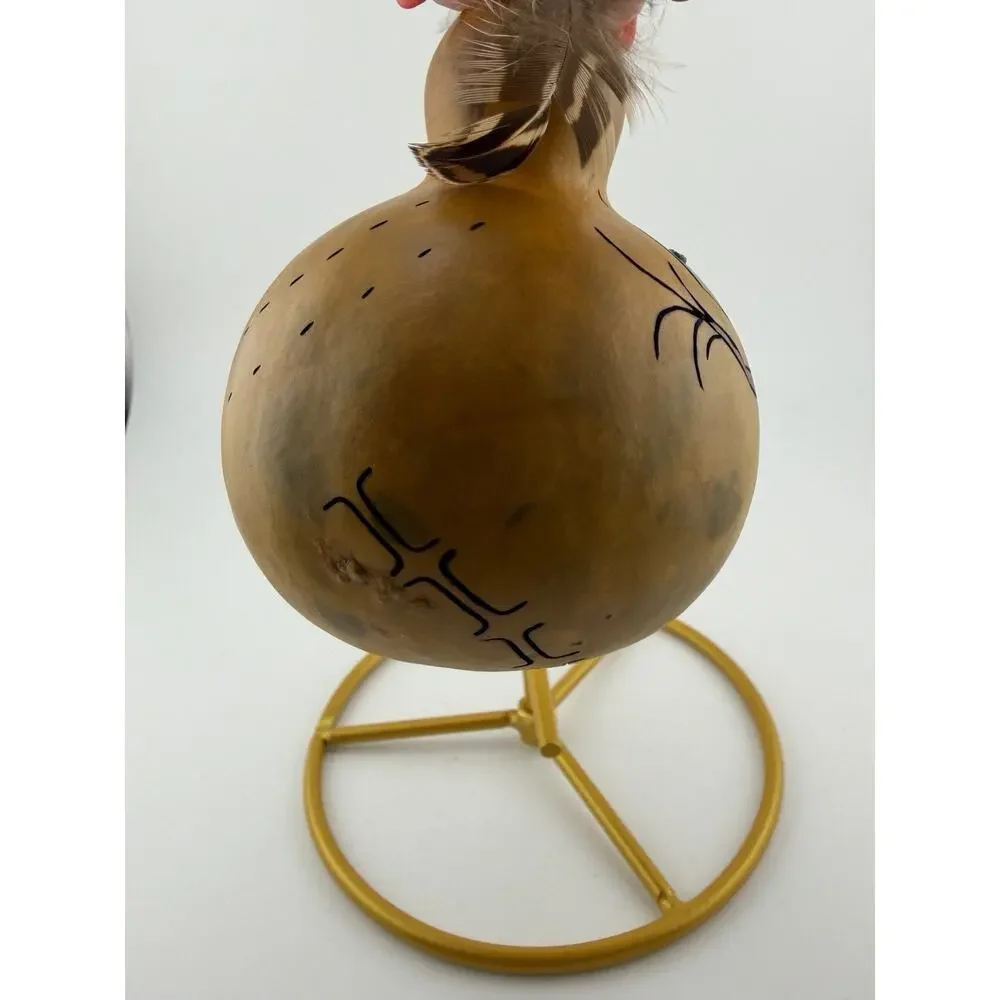 Authentic Vintage Native American Painted Gourd Ornament Gecko Lizard Art